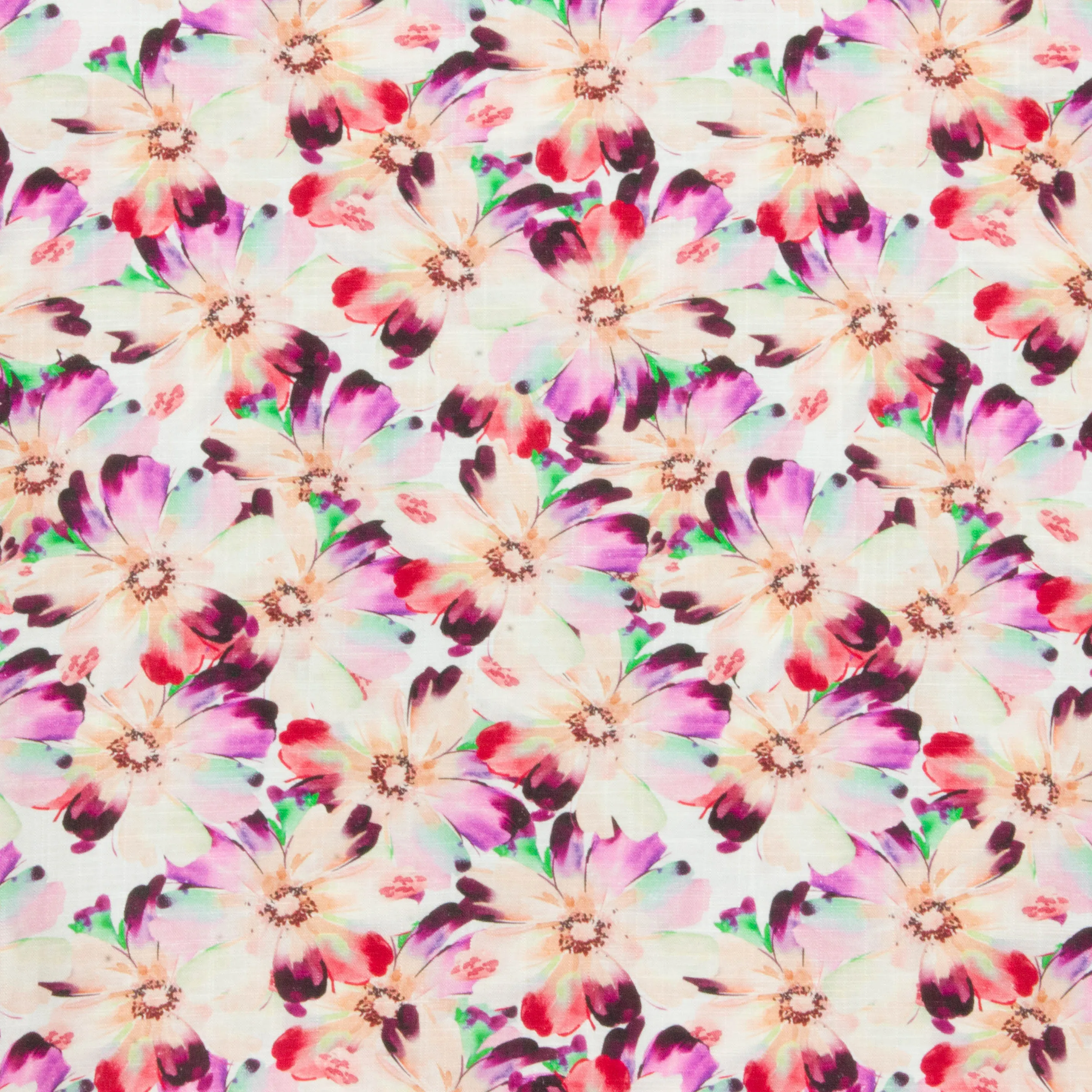Witte viscose linnen met bloemen in rode en roze tinten